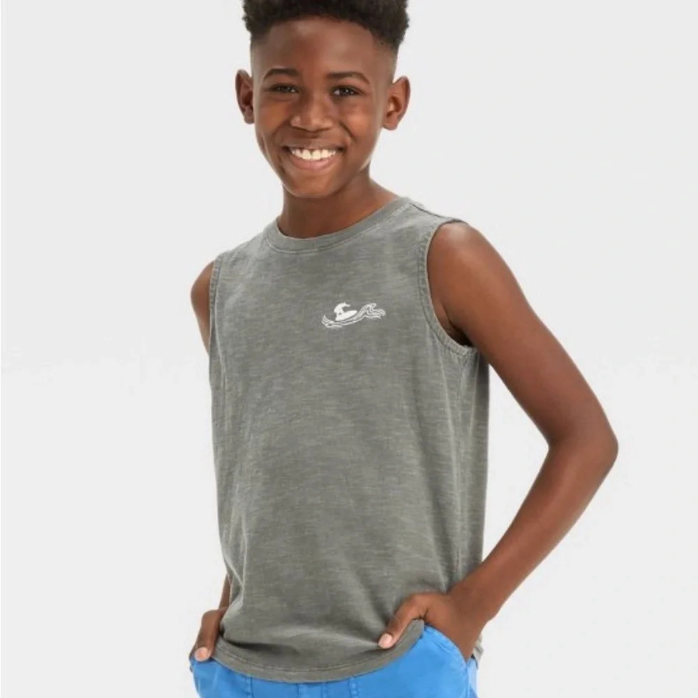 Boys Large 10/12 Gray Summer Surf Tank NWT